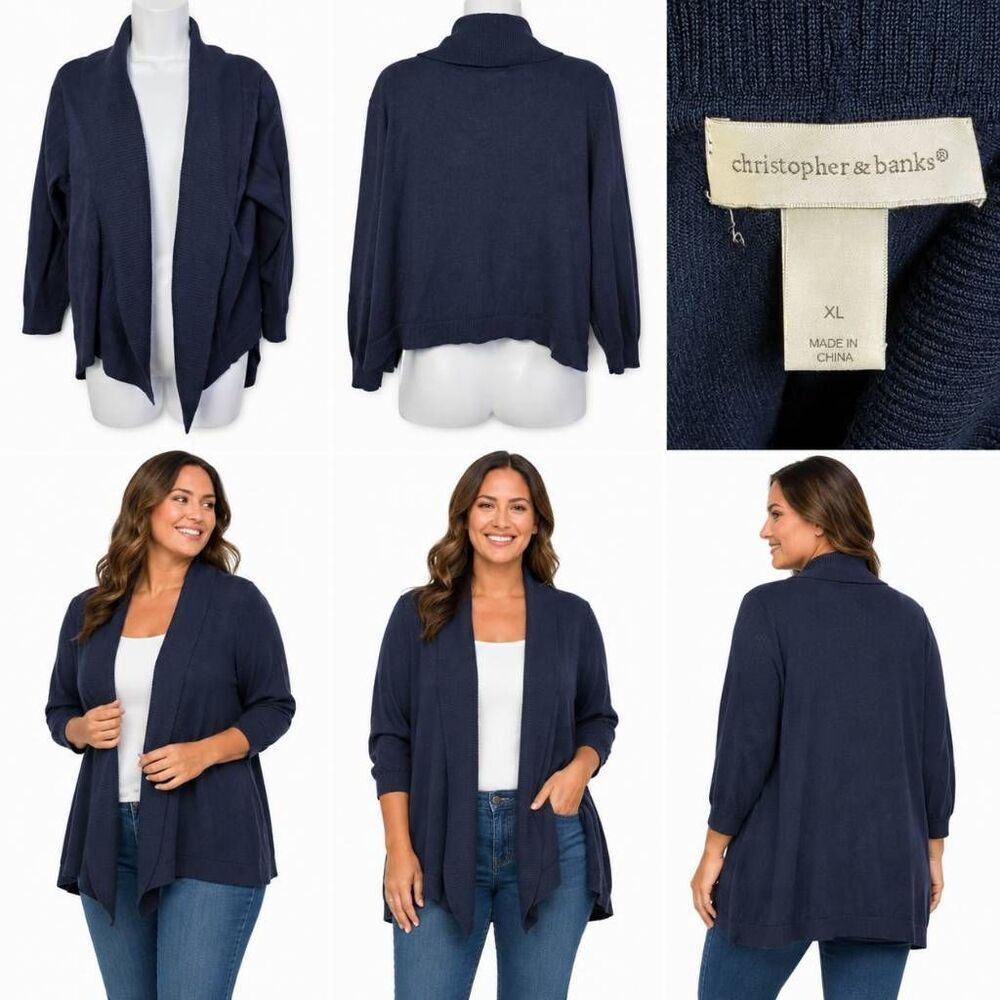 Christopher & Banks Open Front Cardigan Navy Blue XL